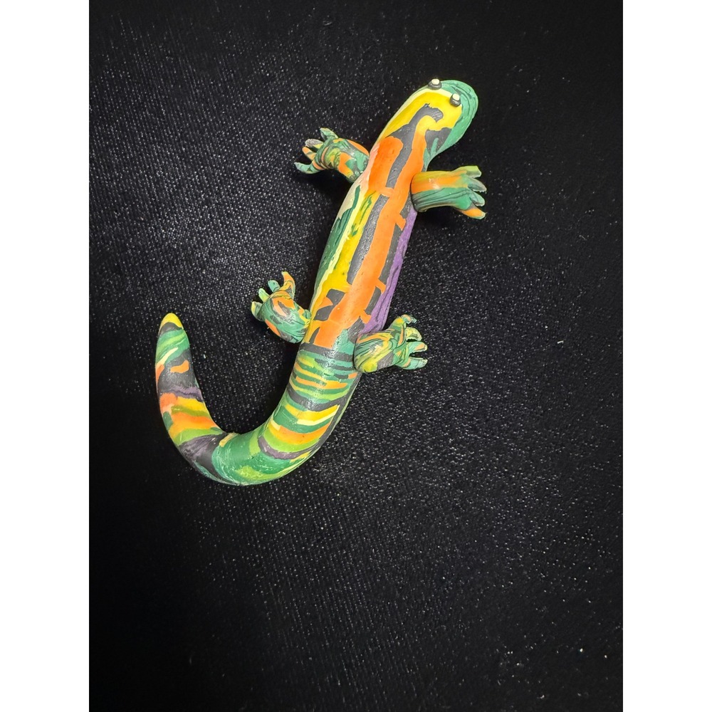 Lizard Gecko Brooch Multi Color Camo Excellent Artisan Polymer Clay 3.5 Inch